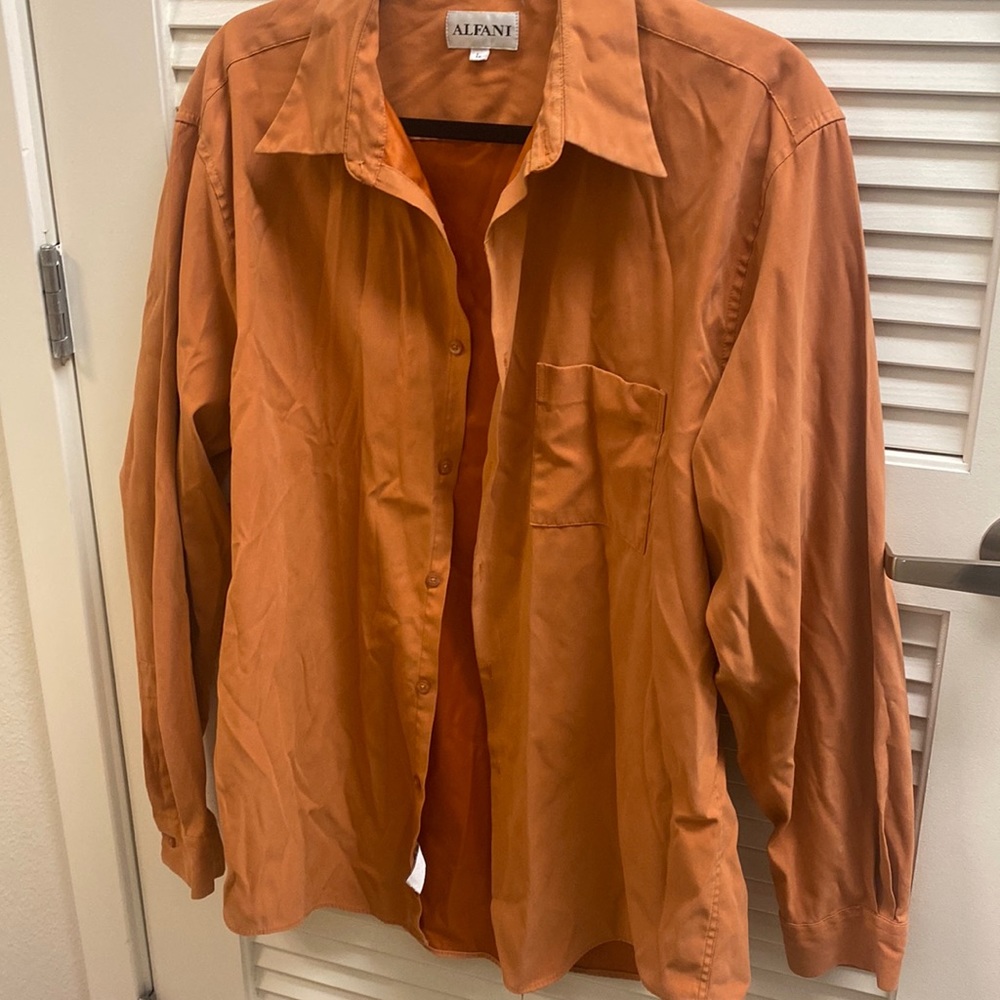 alfani large orange button up with silky inside
